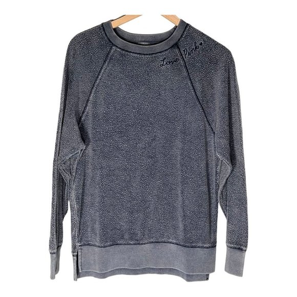 PINK by Victoria Secret Fuzzy Knit Crewneck Pullover Sweatshirt Blue Small - Picture 1 of 11